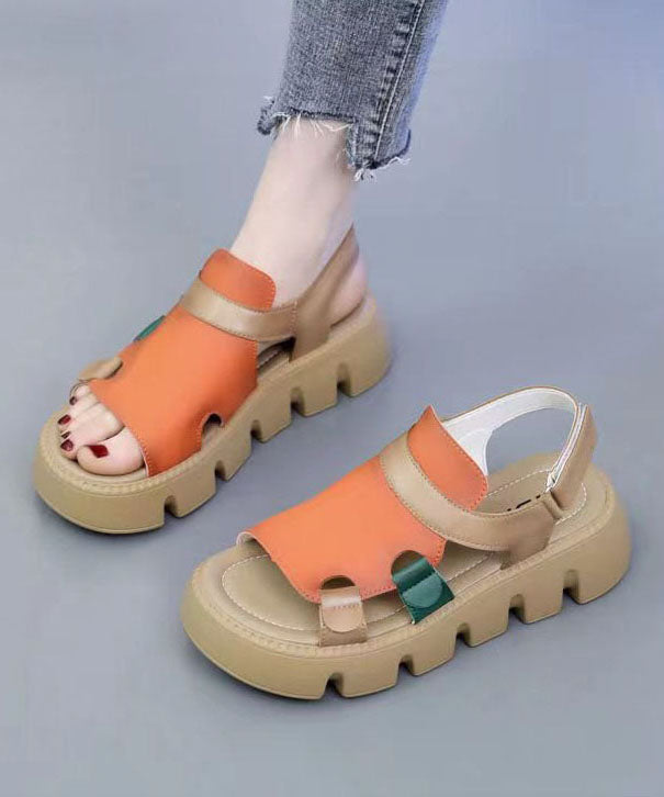 Orange Peep Toe Buckle Strap Splicing Platform Sandals
