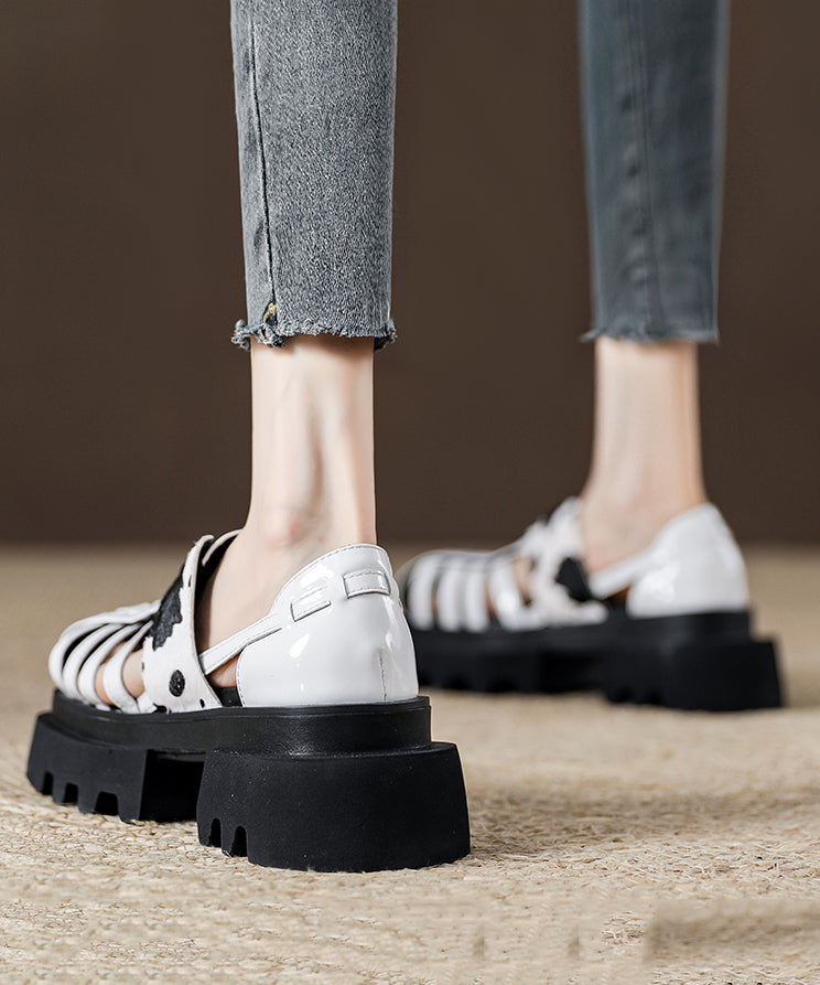 Platform Black Leopard Roman Sandals New Hollow Out Design
