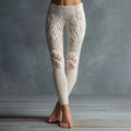 Comstylish Women's Cute Cat Cat Paw Embroidered Cozy Casual Leggings