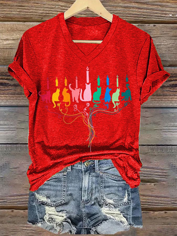 Women's Jewish Hanukkah Printed Casual T-Shirt elevenforest