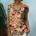 Vintage Lovely Flowers Art Pattern Print Casual Linen Blend Tunic artswardrobe