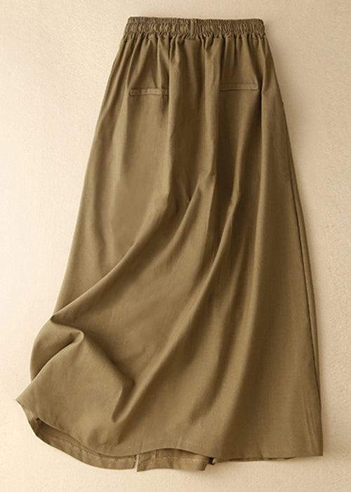 Yellow Front Open Elastic Waist Cotton Skirts Summer