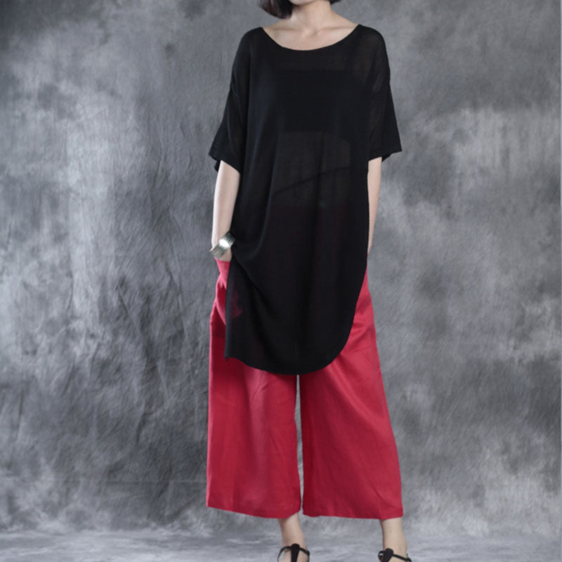 Black O-neck Patchwork Fall Half Sleeve Top