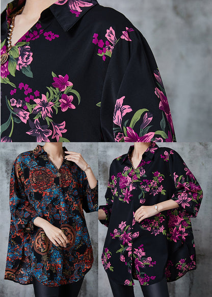 Purple Oversized Print Silk Blouse Top Summer