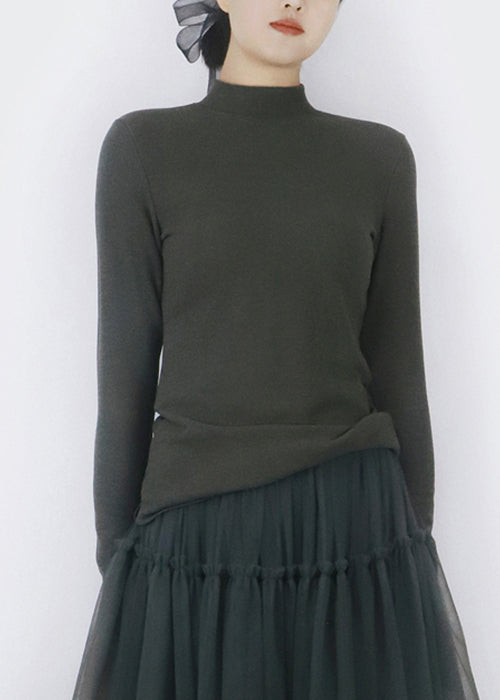 Simple Smoke Grey Turtleneck Thick T Shirts Spring