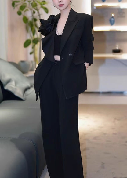 New Black Suit Coat and Pants Sets 2 Pieces Fall