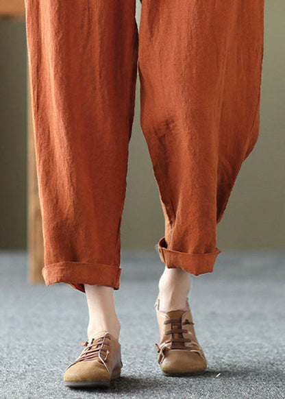 Orange High Waist Pockets Original Design Linen Harem Pants Summer