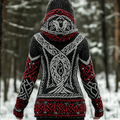 Women's Viking Style Knitted Jacquard Hooded Cardigan Sweater elevenforest