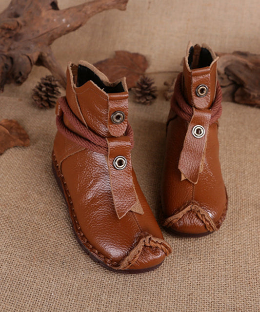 Cowhide Leather Brown Boots Warm Splicing