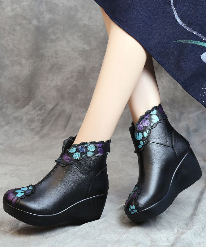 Splicing Wedge Boots Blue Cowhide Leather