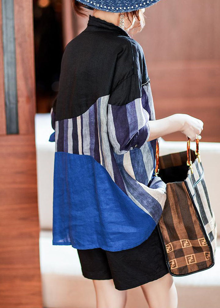 Diy Colorblock Peter Pan Collar Patchwork Cotton Blouses Fall