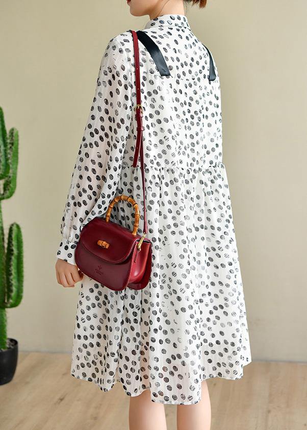 Boutique White Dot Chiffon Pockets Summer Dresses