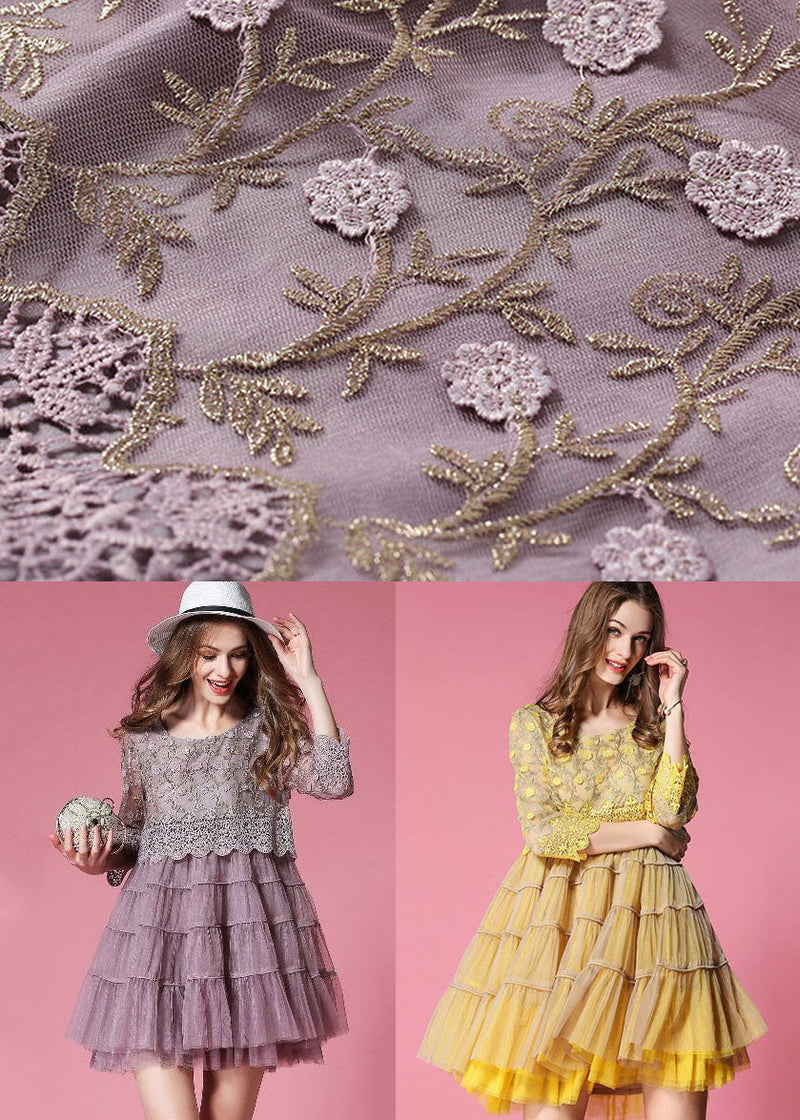 Purple Tulle Dress Hollow Out Embroideried Patchwork Spring