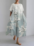 Comstylish Japanese Embossed Floral Linen Blend Maxi Dress