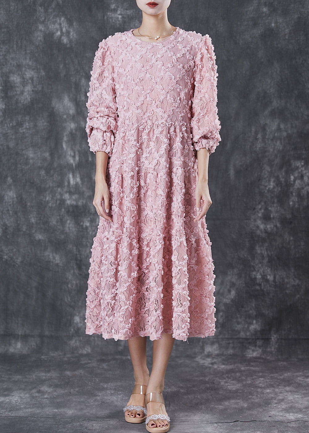 Pink Stereoscopic Silk Vacation Dresses Spring