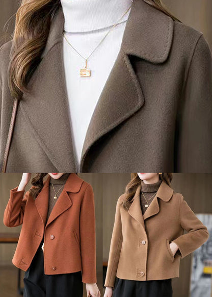 Art Brown Button Woolen Coat Fall