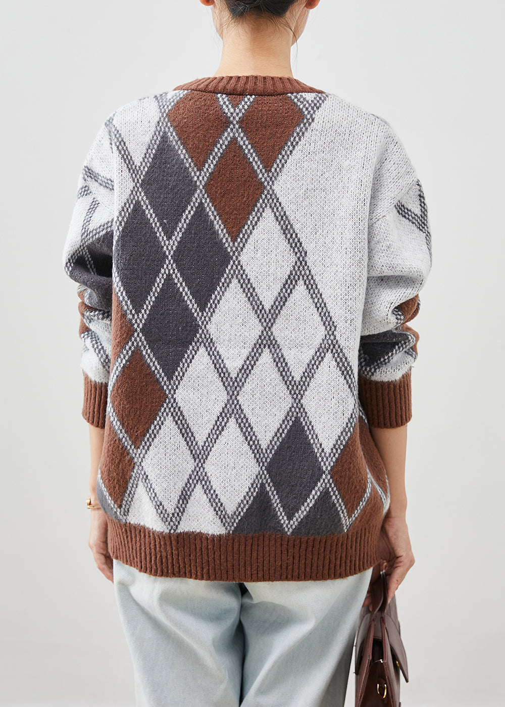 Khaki Oversized Plaid Knit Jacket Fall