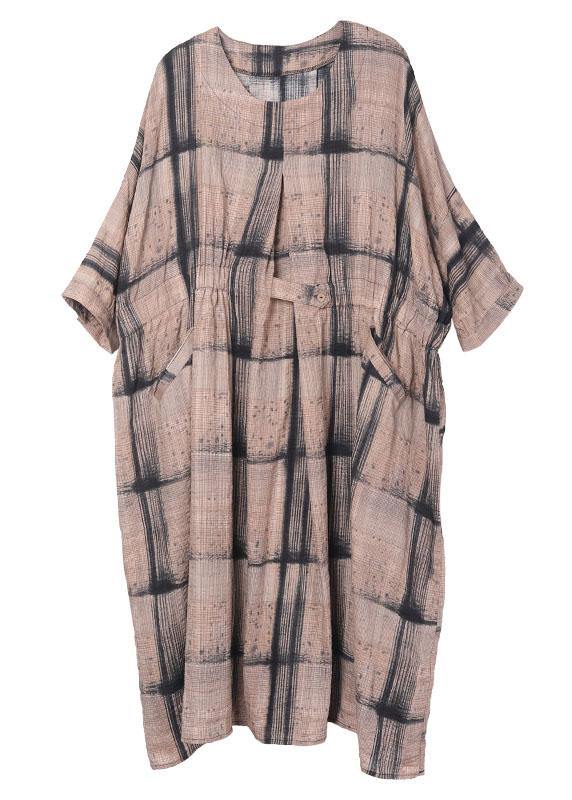 Chocolate Plaid Cotton Cinched Summer Holiday Dress