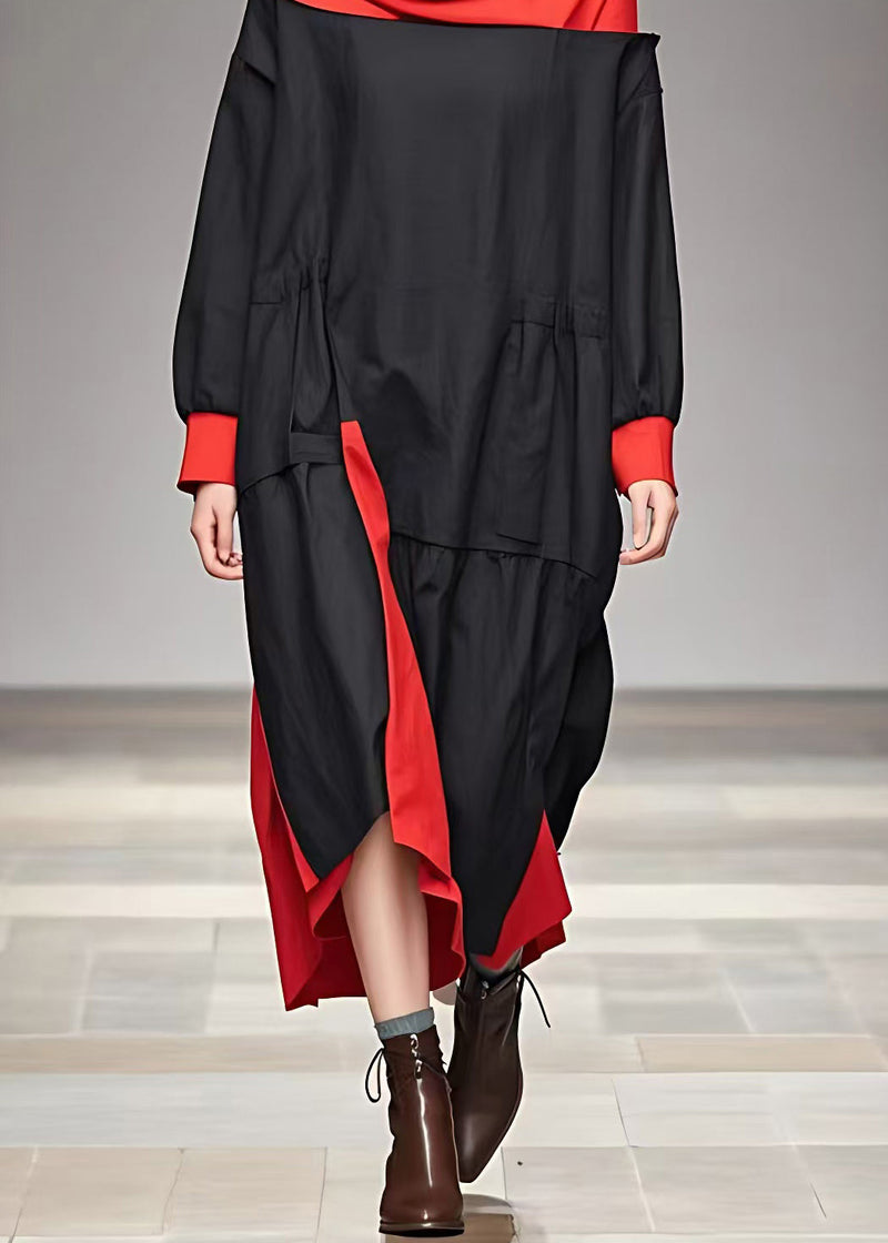 Diy Black Turtleneck Patchwork Holiday Long Dress Fall