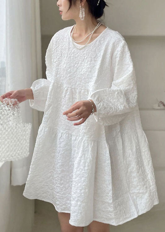 Classy White O-neck Patchwork Cotton Dress Spring