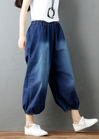 Denim Blue Wrinkled Lantern Pants Spring