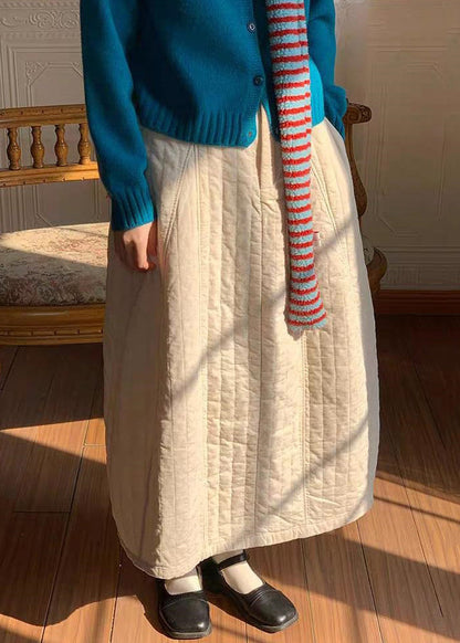 Modern White Pockets Elastic Waist Cotton Filled Skirts Spring