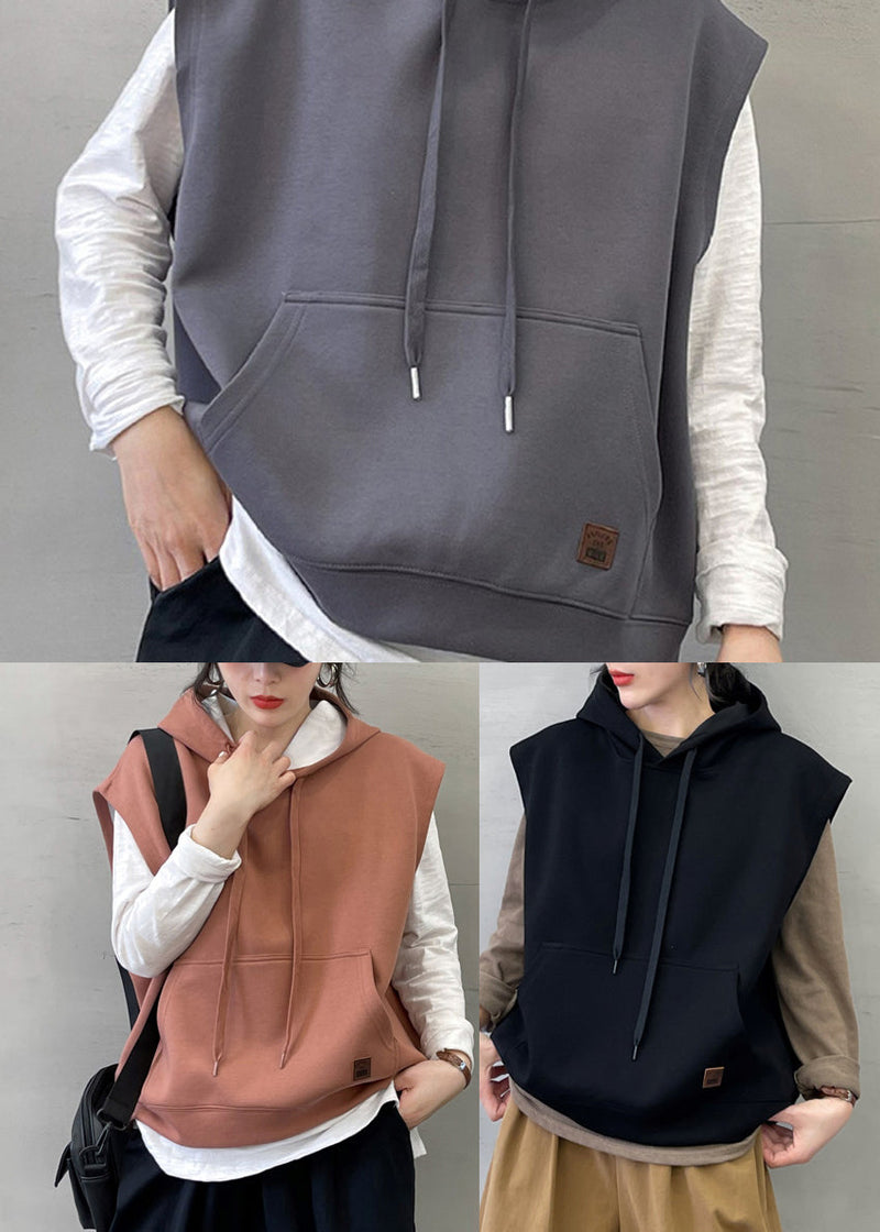 Boutique Dark Pink Hooded Cotton Sweatshirts Vest Sleeveless