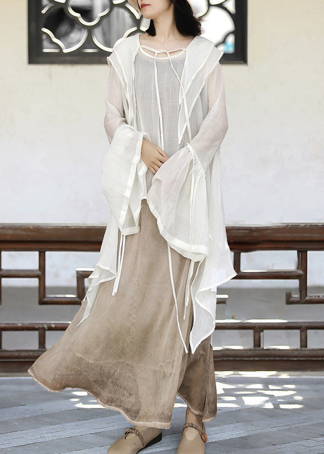 Khaki Asymmetrical Lace Up Cotton Upf 50+ Shirt Flare Sleeve