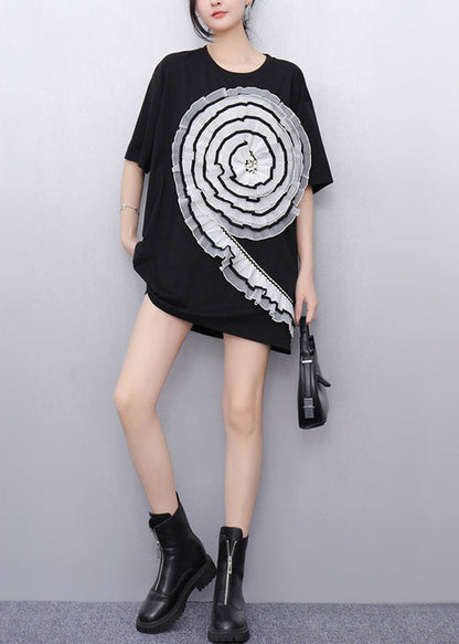 Black Ruffled Patchwork Tulle Long Tops Summer