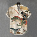 Men's Warrior Cats Fight Dinosaurs Art Print Casual Shirt elevenforest