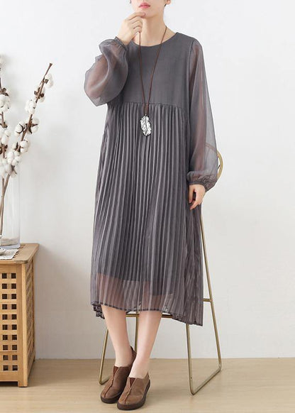 Grey Patchwork Chiffon O-neck Spring Summer Robe Dresses