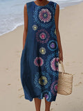 Comstylish Colorful Summer Fireworks Japanese Art Linen Dress