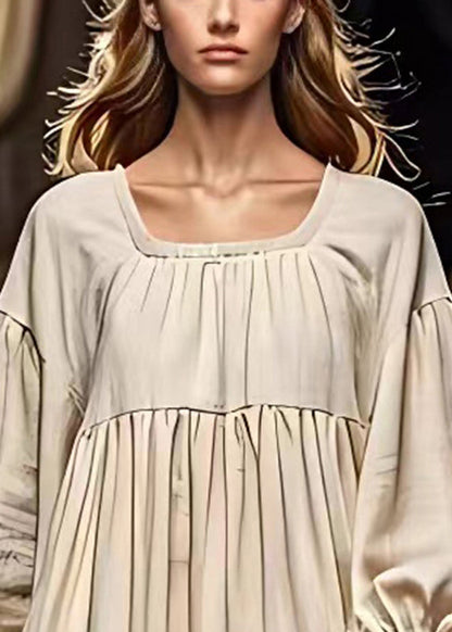 Simple White Oversized Wrinkled Exra Large Hem Linen Dresses Fall