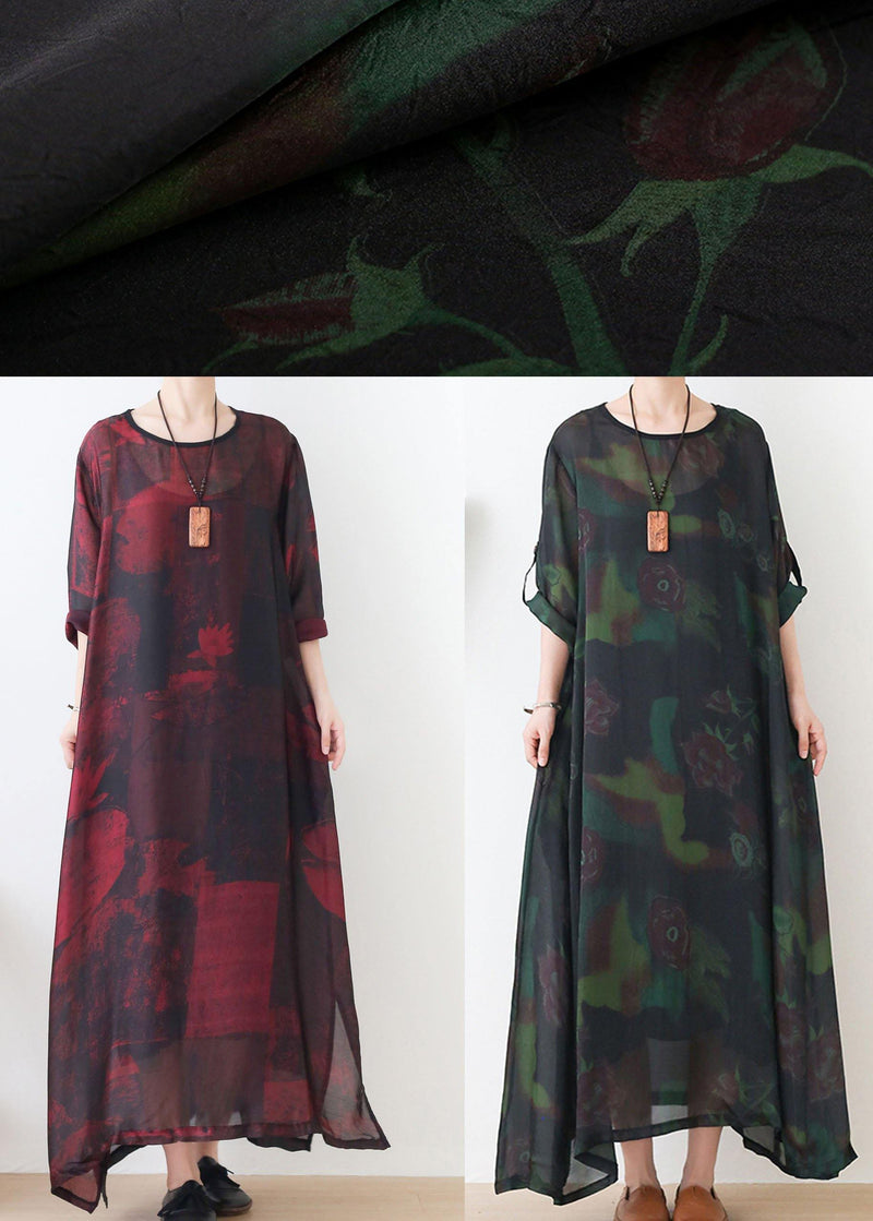 Natural Red Print Chiffon O-neck Summer Dresses