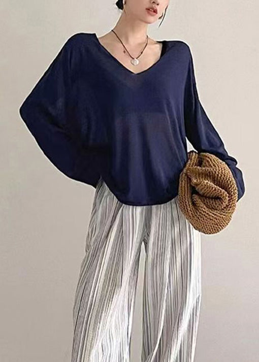 Modern Navy V Neck Knit Top Fall
