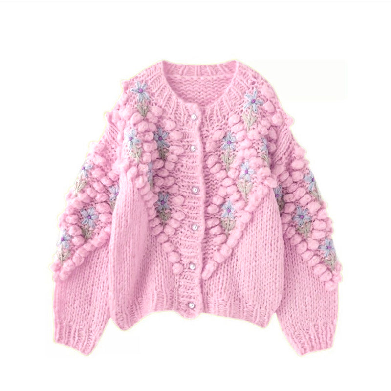 Women's Vintage Bohemian Floral Embroidery Art Aran Sweater Cardigan elevenforest