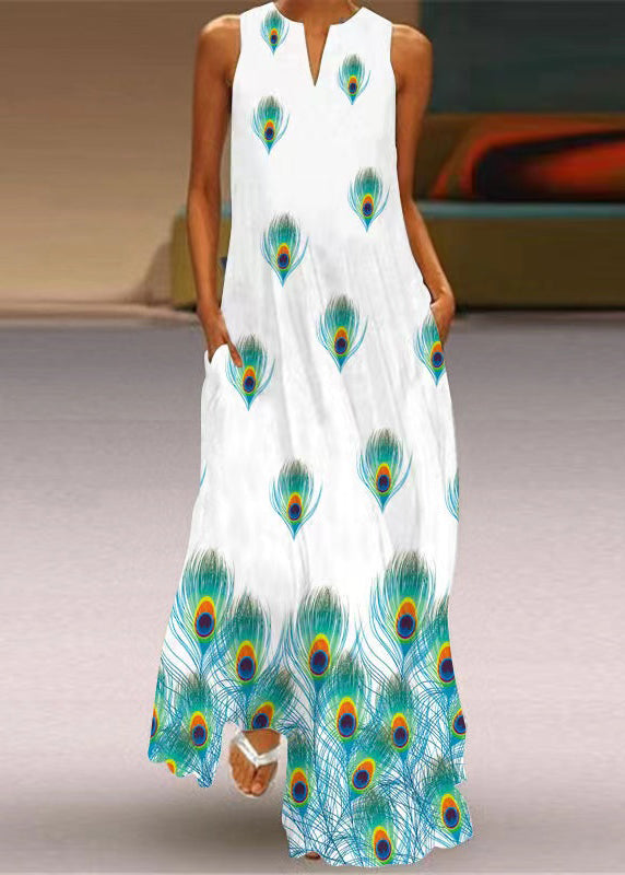 Rainbow V Neck Print Robe Dresses Summer