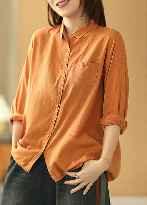 Yellow Pockets Button Fall Long Sleeve Shirt Tops