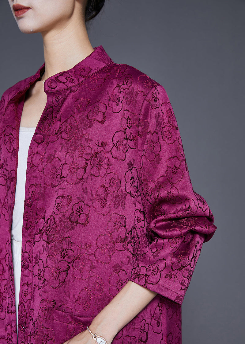Italian Purple Oversized Print Silk Trench Coats Fall