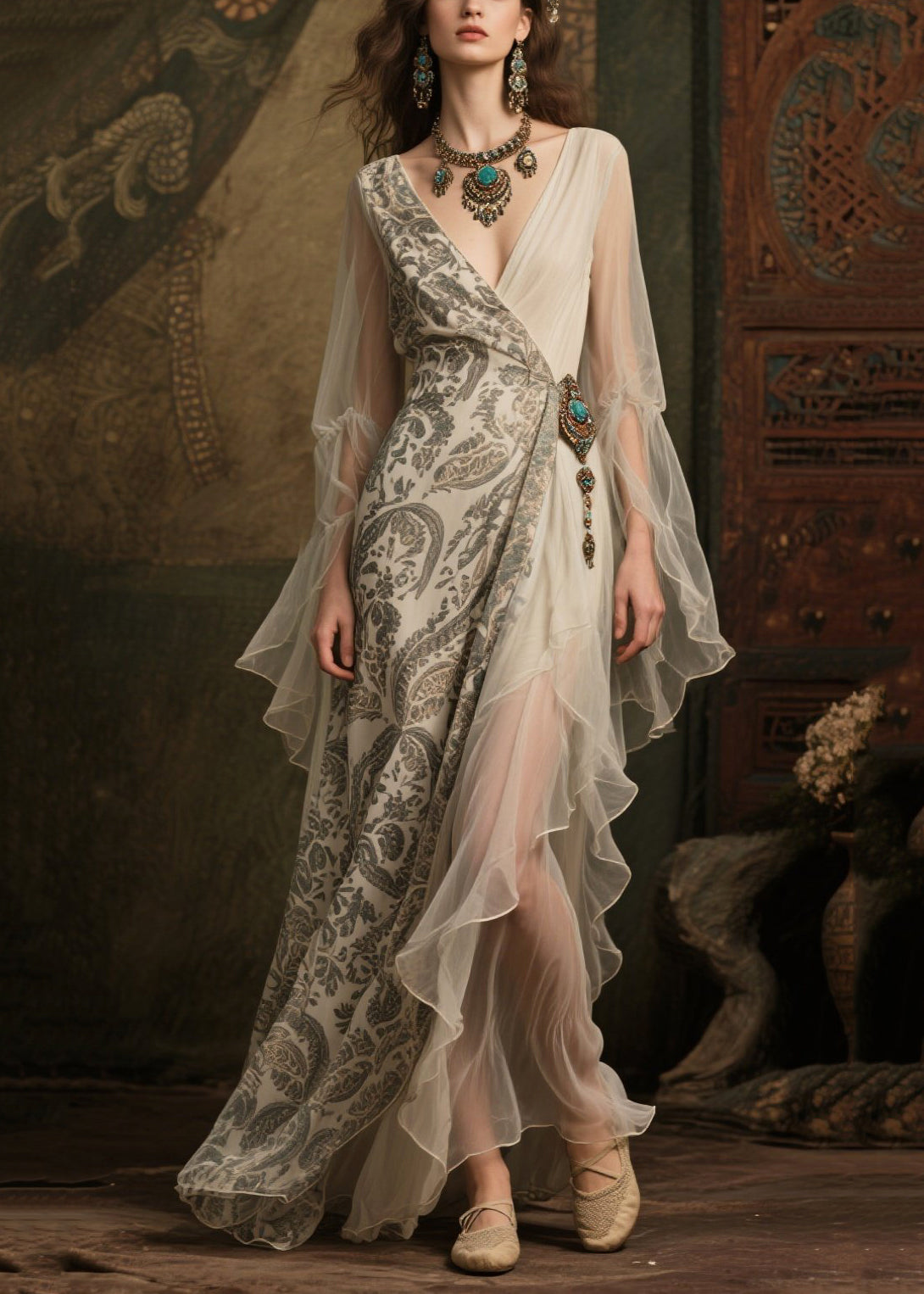 White Asymmetrical Print Chiffon Vacation Dress Summer