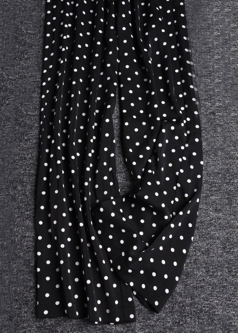 Black Print Elastic Waist Draping Chiffon Wide Leg Pants Summer