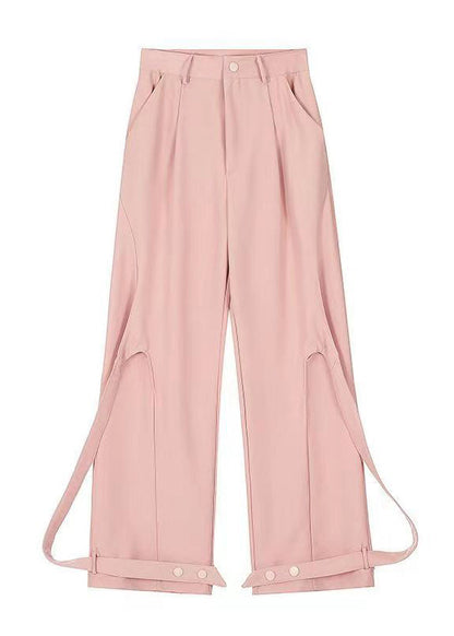 Original Design Pink Ribbon Patchwork Wide Leg Pants Spring