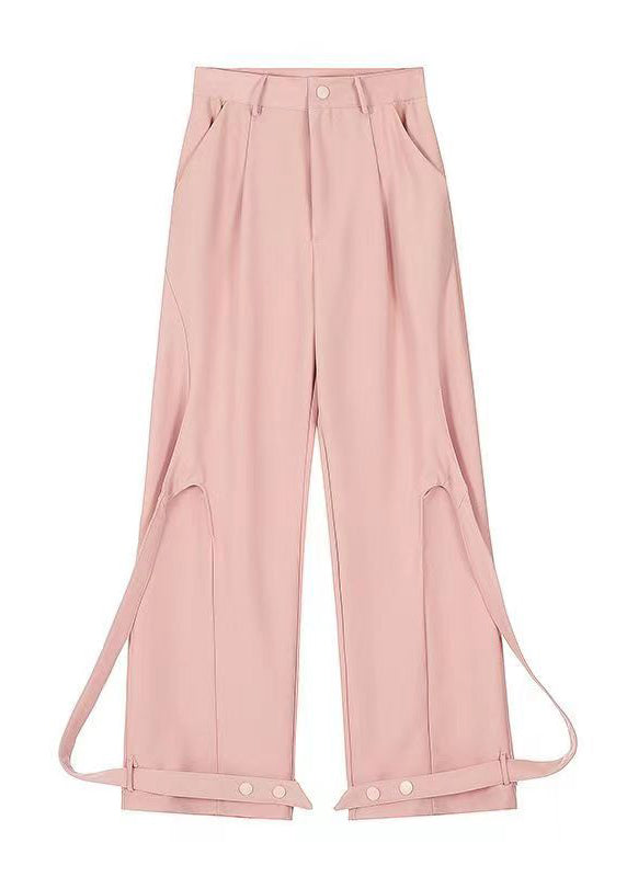 Original Design Pink Ribbon Patchwork Wide Leg Pants Spring