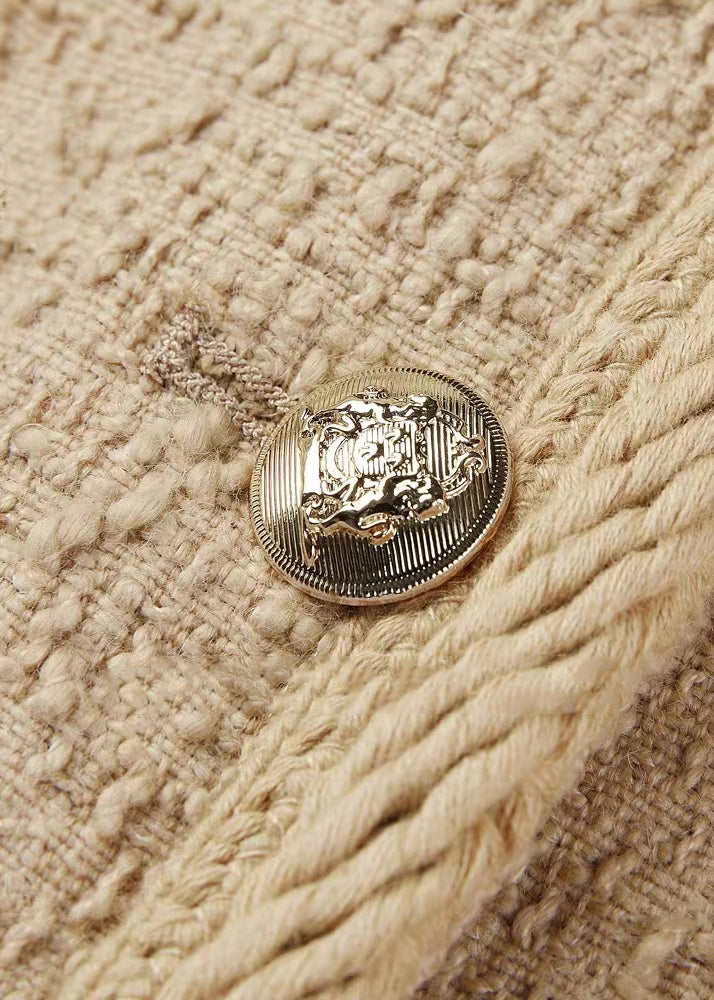 Khaki O Neck Button Patchwork Cotton Coats Fall