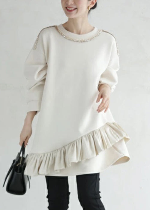 Loose Beige Ruffled Nail Bead Cotton Fall