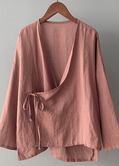 Rose V Neck Lace Up Cotton Top Spring
