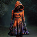 Women's Pumpkin Ghost Face Floral Hooded Knit Dress artswardrobe