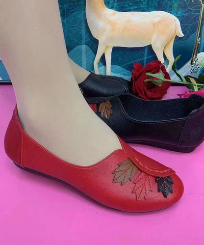 Faux Leather Flats Splicing Comfortable Black Soofairy Shoes-20251