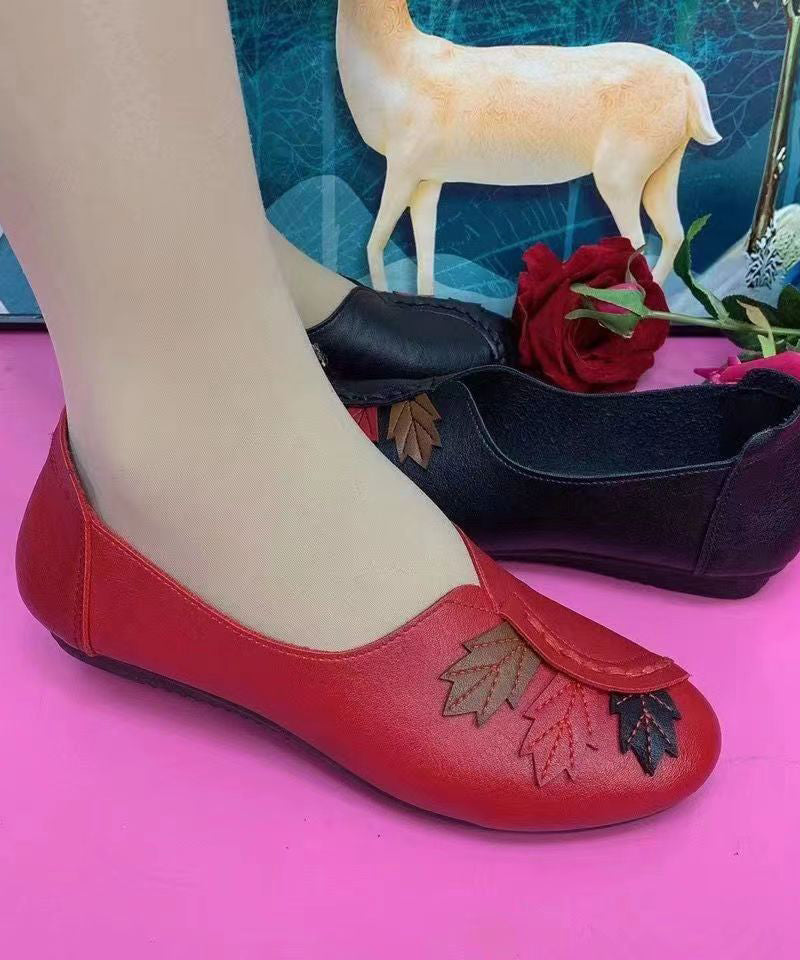 Faux Leather Flats Splicing Comfortable Black Soofairy Shoes-20251