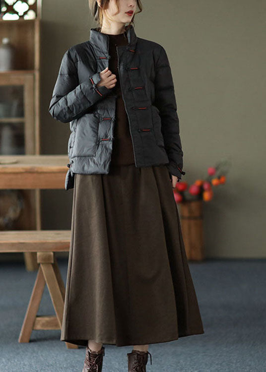 Red Stand Collar Button Pockets Low High Design Winter Down Coat